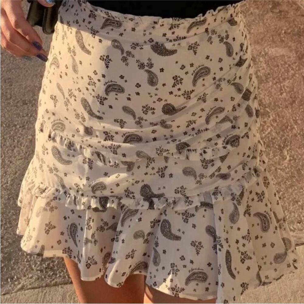 For Love & Lemons Paisley Mini Skirt in Sand Ruffle size XS